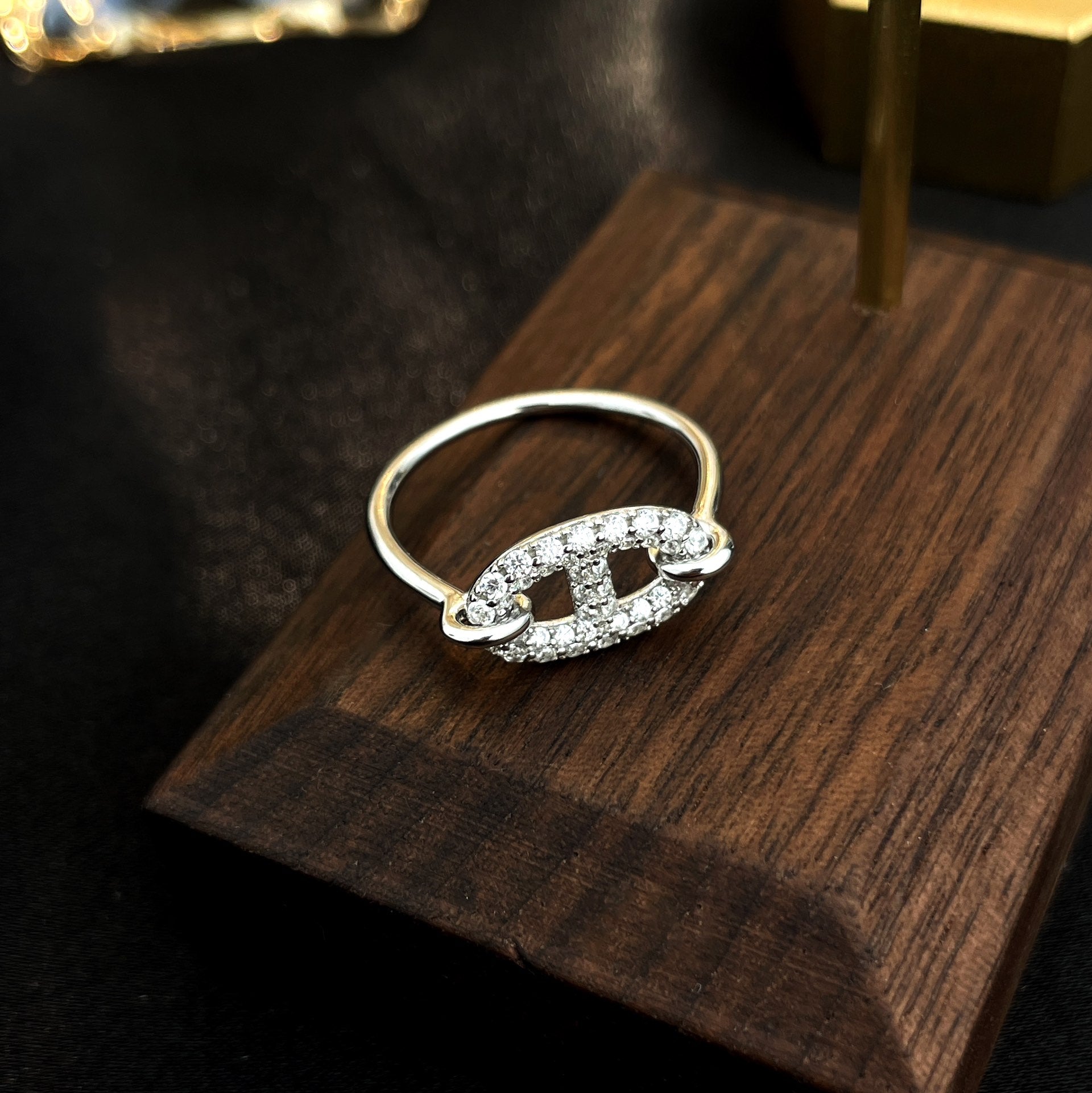 HERMES RONDE SMALL SILVER DIAMOND RING