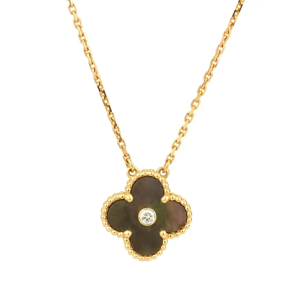 VCA CLOVER 15MM DIAMOND AND MOTHER-OF-GREY NECKLACE