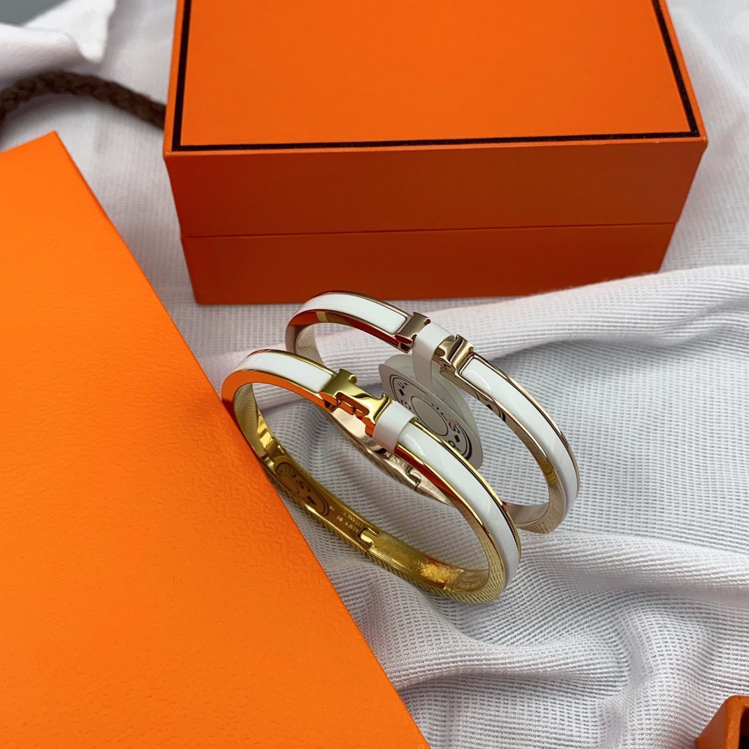 HERMES CLASSIC HM CLIC WHITE 8MM ENAMEL BRACELET
