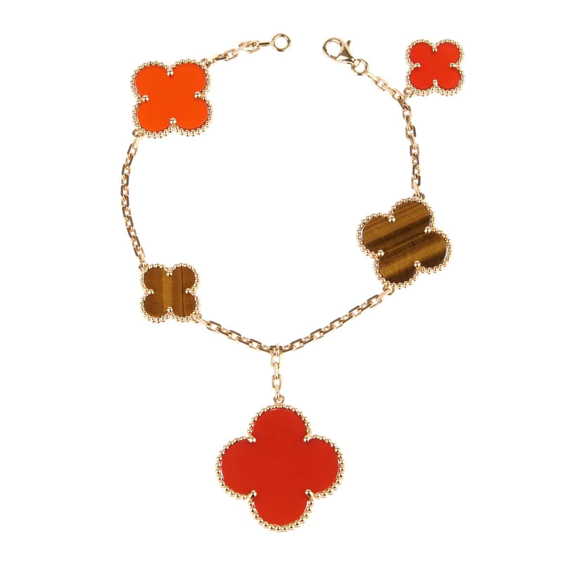 VCA CLOVER BRACELET 5 MOTIFS CARNELIAN TIGER EYE