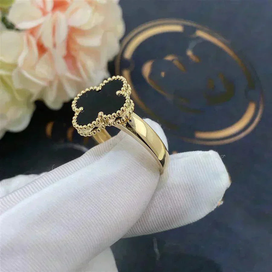 VCA CLOVER ONYX RING
